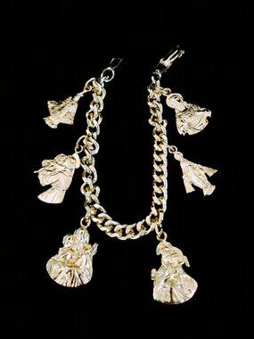 Vintage Germany Gold Plated Nickel Silver Catholic Saint 6 Charm Bracelet 6.5”